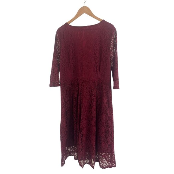Burgundy Wine Lace Midi Dress Size 22 3X Christmas Holiday Party Wedding Plus Sz - Picture 6 of 10